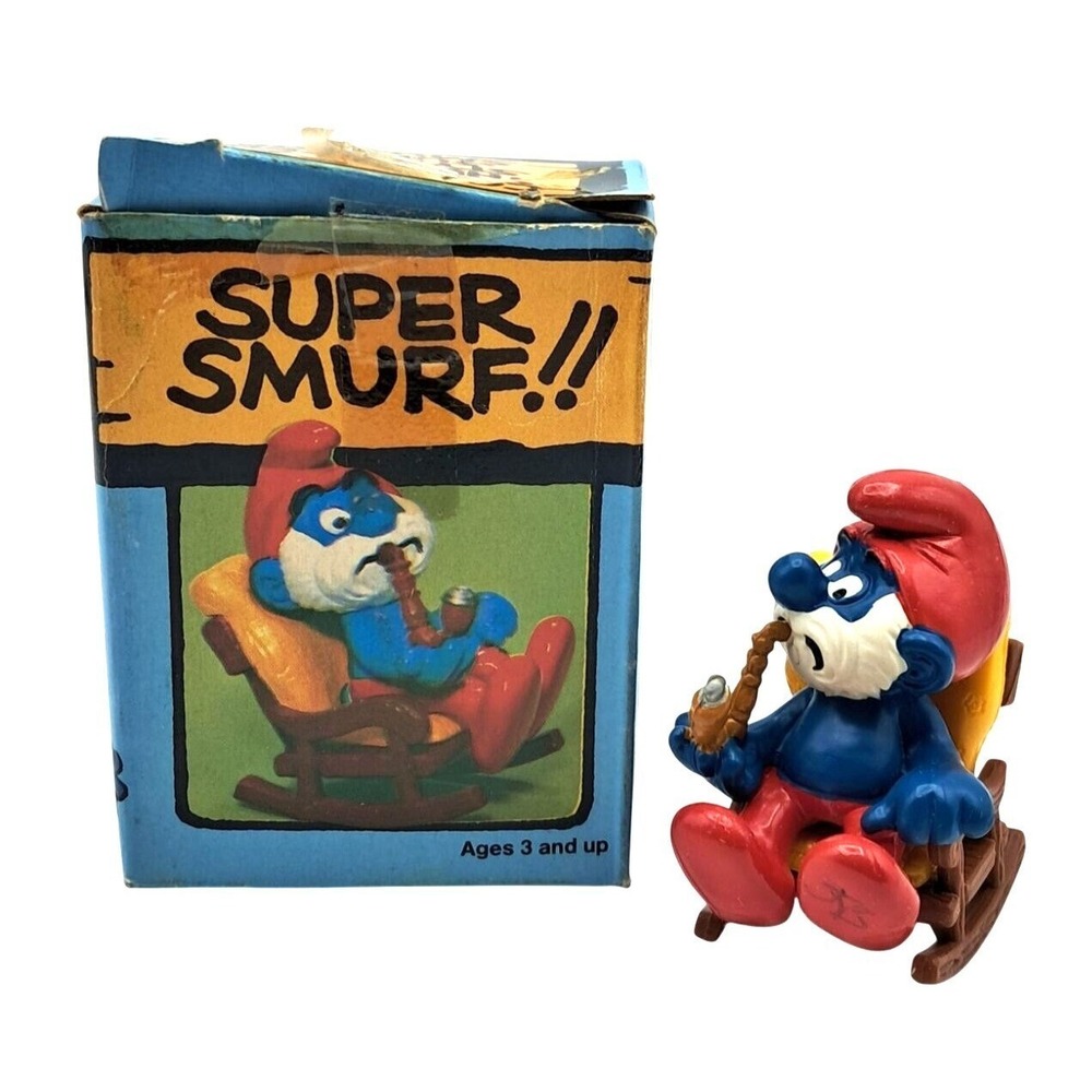 Vintage Schleich Super Smurf Rocking Chair Figurine In Original Box